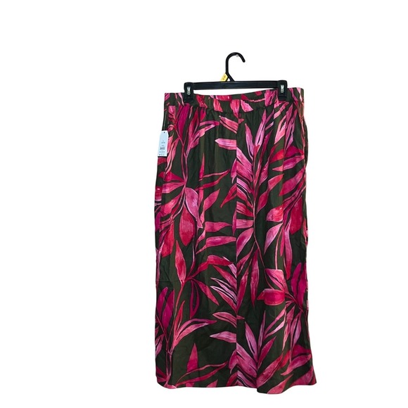Time and Tru Women's Maxi Skirt L (12-14)Large Green Pink Floral Palm Leaf Print - Picture 2 of 5